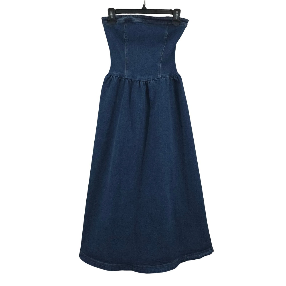 Western Strapless Denim Corset Bustier Drop Waist Maxi Dress Womens Small